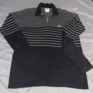 Lacosté quarter zip// MENS 5/M// black with white/ feather grey stripes
